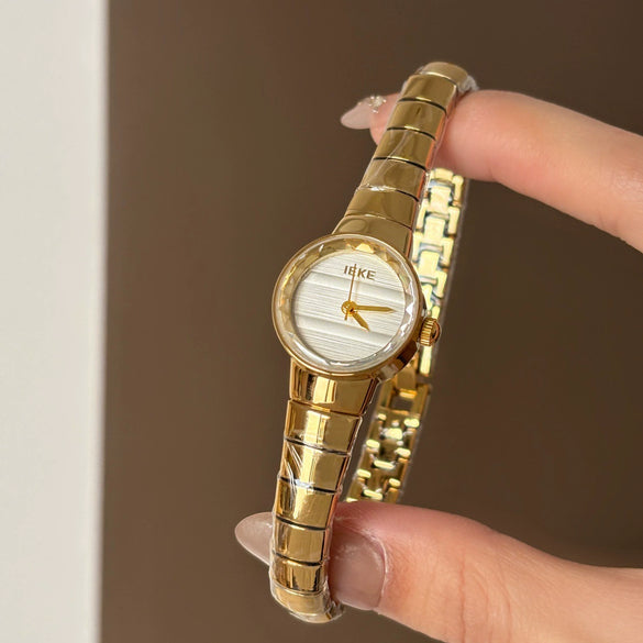 Women's Round Dial Watch With Snake Bone Chain Stainless Steel Buckle Alloy Strap Metal Case