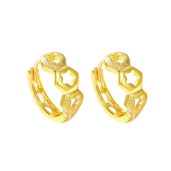 Women's Round Frosted Hollow Copper Earrings With Electroplated Finish For Wholesale Jewelry Collections