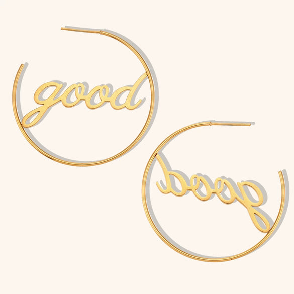 Women's Round Geometric Letter Text Earrings In Stainless Steel With Electroplated Finish