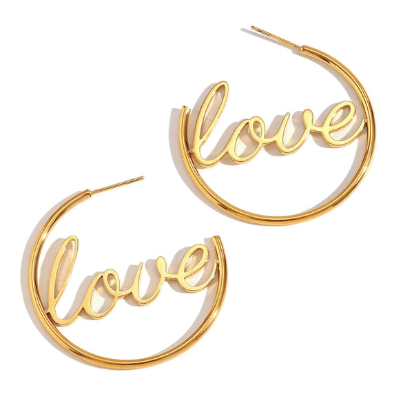 Women's Round Geometric Letter Text Earrings In Stainless Steel With Electroplated Finish