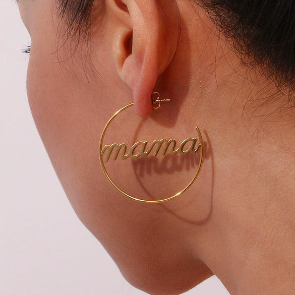 Women's Round Geometric Letter Text Earrings In Stainless Steel With Electroplated Finish