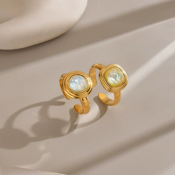 Women's Round Geometric Open Ring In Gold Plated Stainless Steel Unique Lightweight Fashion Jewelry Accessory