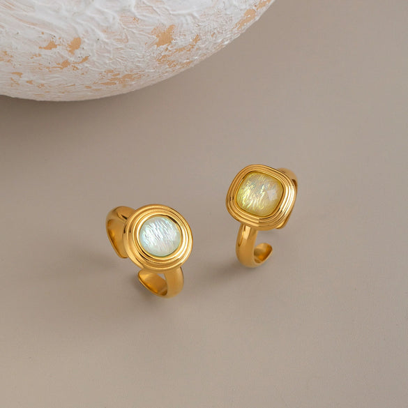 Women's Round Geometric Open Ring In Gold Plated Stainless Steel Unique Lightweight Fashion Jewelry Accessory