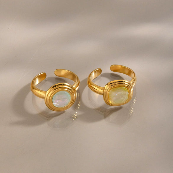 Women's Round Geometric Open Ring In Gold Plated Stainless Steel Unique Lightweight Fashion Jewelry Accessory