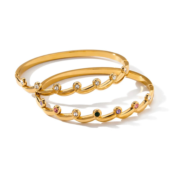 Women's Round Stainless Steel Bracelet With Zircon Inlay Simple Fashionable Design And Colorfast Gold Plated Finish