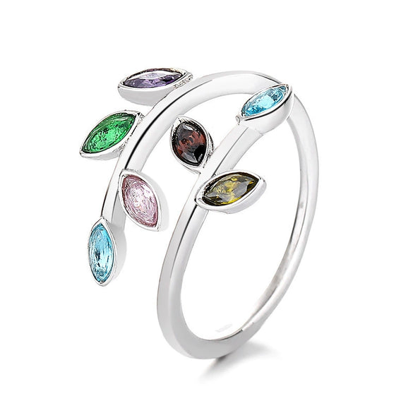 Women's S925 Pure Silver Tree Leaf Ring With Diamond Styling
