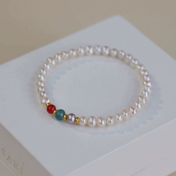 Women's S925 Silver Bracelet With Natural Jade Purple Freshwater Pearl And Agate In Light Luxury Style