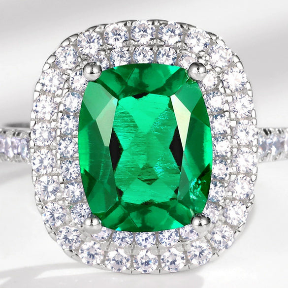 Women's S925 Silver Cultivating Emerald Geometric Inlay Ring
