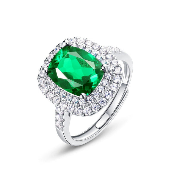 Women's S925 Silver Cultivating Emerald Geometric Inlay Ring