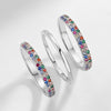 Women's S925 Silver Doublerow Colorful Zircon Stacked Ring Geometric Pattern Diamond Inlay