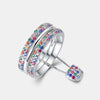 Women's S925 Silver Doublerow Colorful Zircon Stacked Ring Geometric Pattern Diamond Inlay