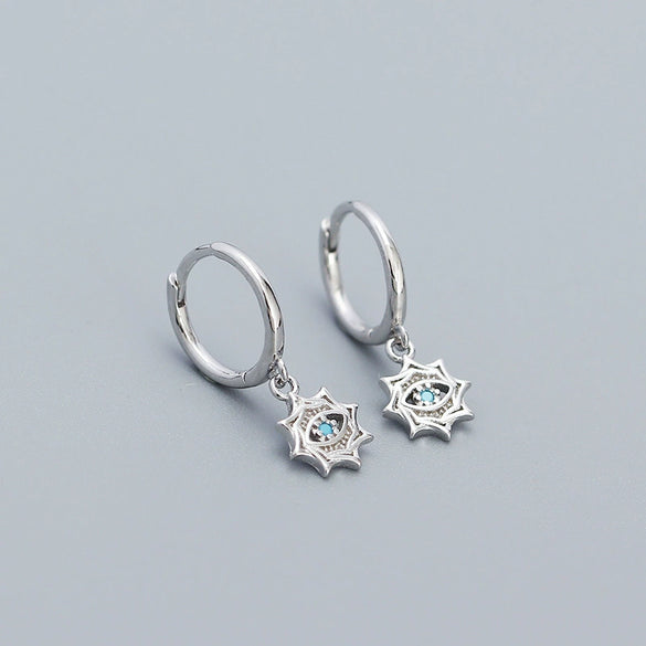Women's S925 Silver Electroplated Cross Design Sense Earrings With Star And Devil's Eye Elements