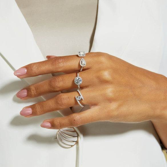 Women's S925 Silver Fashion Geometric Ring With Mossam Drill