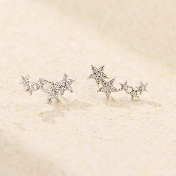 Women's S925 Silver Fivepointed Star Earrings With Electroplating