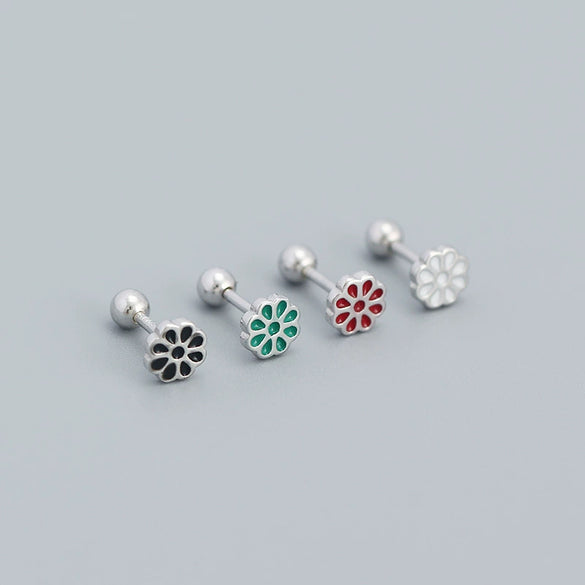Women's S925 Silver Flower Drop Earrings With Dripping Oil Design