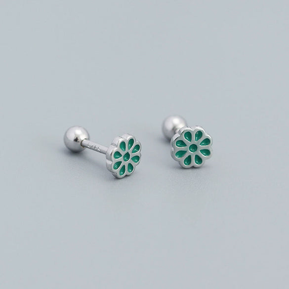 Women's S925 Silver Flower Drop Earrings With Dripping Oil Design