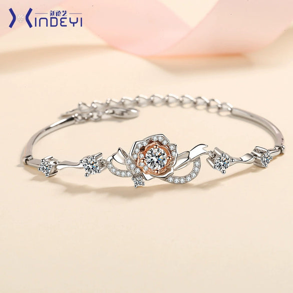Women's S925 Silver Flower Inlaid Electroplated Bracelet