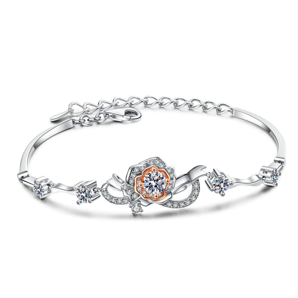 Women's S925 Silver Flower Inlaid Electroplated Bracelet