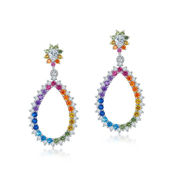 Women's S925 Silver Geometric Color Zircon Earrings With Diamond Design