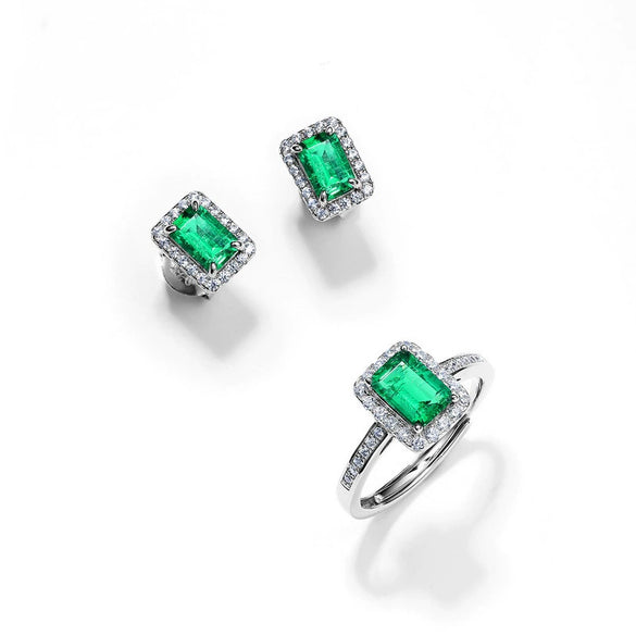 Women's S925 Silver Geometric Cultivation Emerald Retro Earrings