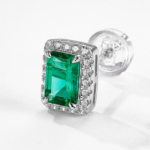 Women's S925 Silver Geometric Cultivation Emerald Retro Earrings