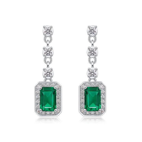 Women's S925 Silver Geometric Elegant Vintage Light Luxury Nurturing Emerald Earrings