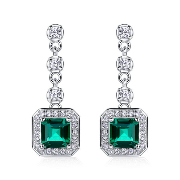 Women's S925 Silver Geometric Elegant Vintage Light Luxury Nurturing Emerald Earrings