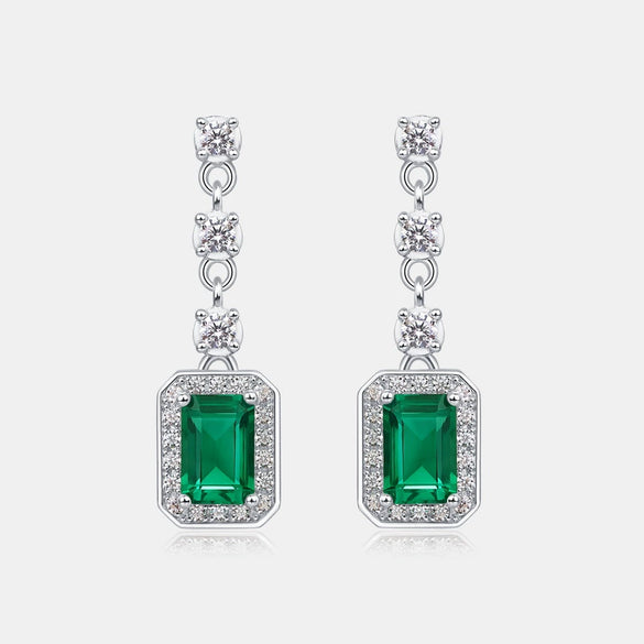 Women's S925 Silver Geometric Elegant Vintage Light Luxury Nurturing Emerald Earrings