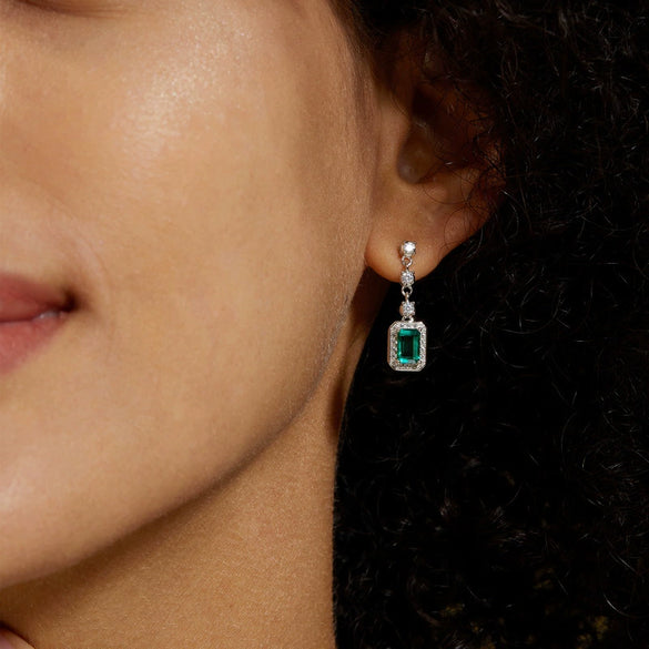 Women's S925 Silver Geometric Elegant Vintage Light Luxury Nurturing Emerald Earrings