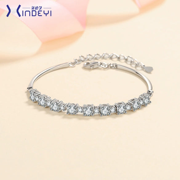 Women's S925 Silver Geometric Inlaid Moissanite Electroplated Bracelet