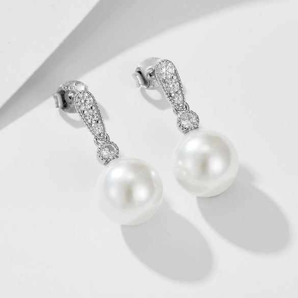 Women's S925 Silver Geometric Pearl Inlaid Highend Fashion Earrings