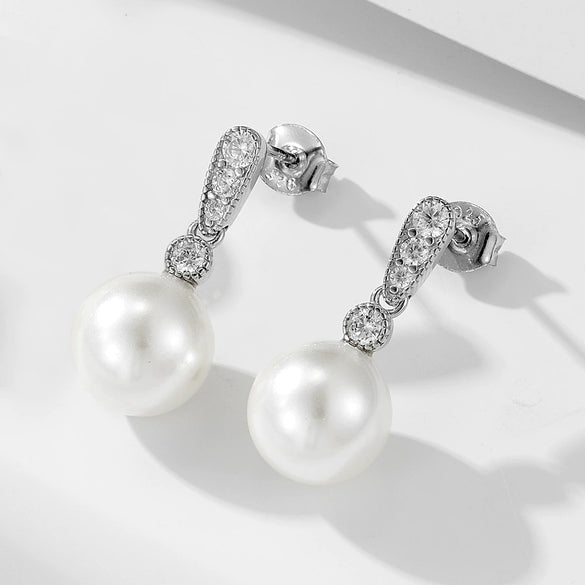 Women's S925 Silver Geometric Pearl Inlaid Highend Fashion Earrings