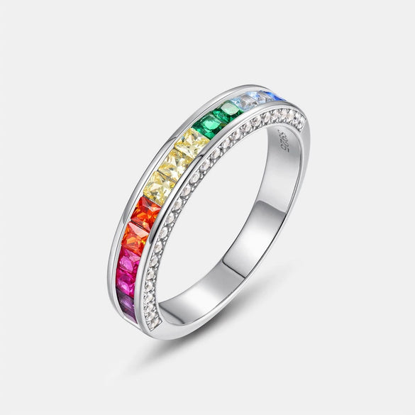 Women's S925 Silver Geometric Rainbow Zircon Ring
