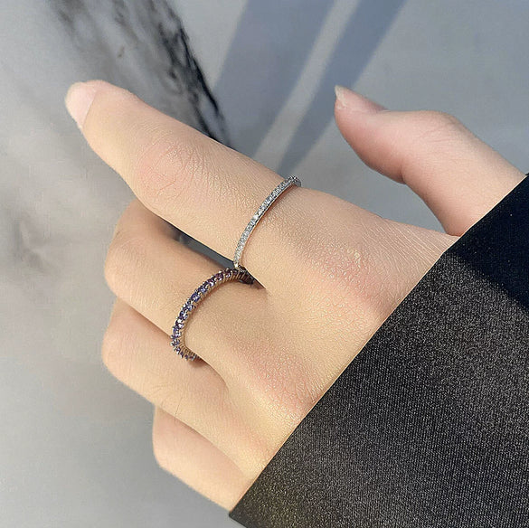 Women's S925 Silver Geometric Single Row Diamond Tail Ring With Electroplating