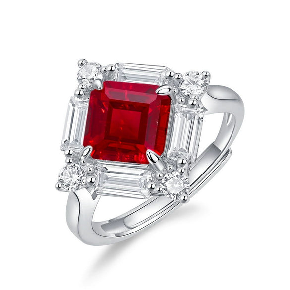 Women's S925 Silver Geometric Yellow Square Luxury Ring With High Carbon Diamond Simulation And Electroplating