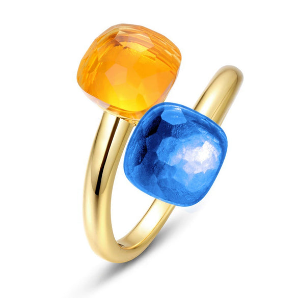 Women's S925 Silver Gold Plated Geometric Diamond Opening Finger Ring