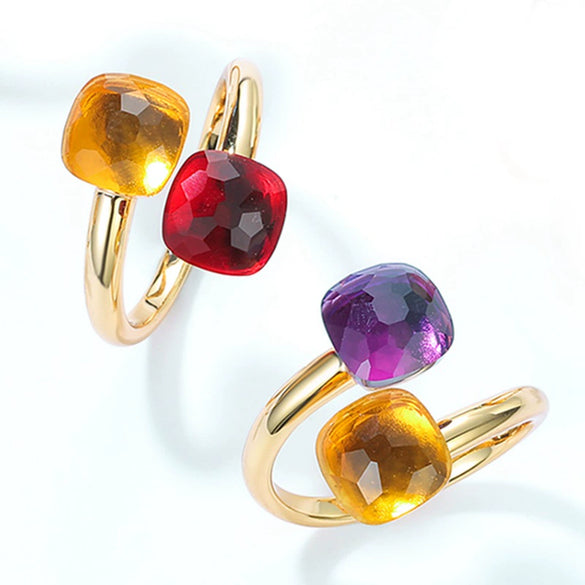 Women's S925 Silver Gold Plated Geometric Diamond Opening Finger Ring
