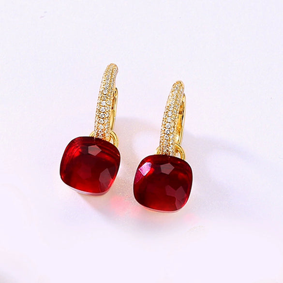 Women's S925 Silver Gold Plated Purple Candy Geometric Elegant Earrings