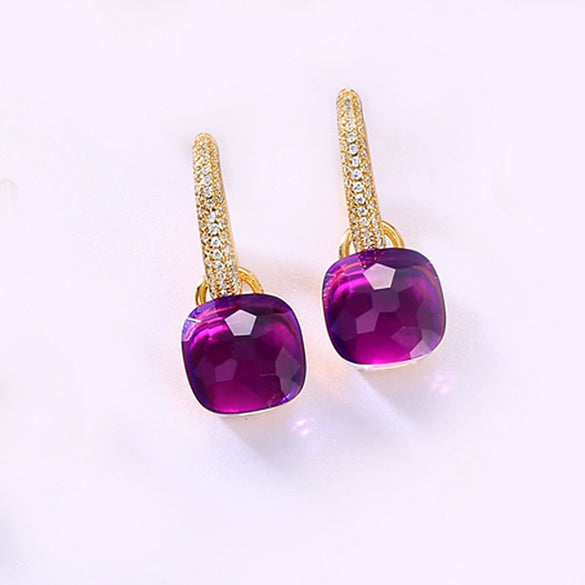 Women's S925 Silver Gold Plated Purple Candy Geometric Elegant Earrings