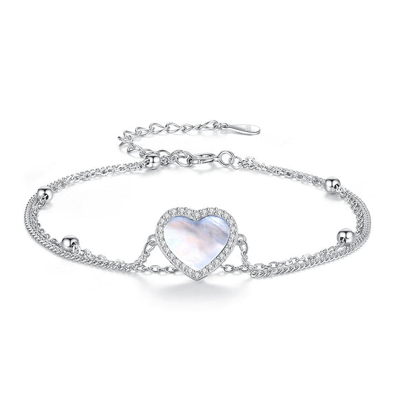 Women's S925 Silver Heartshaped Doublelayer Bracelet With Motherofpearl Electroplated Hand Jewelry