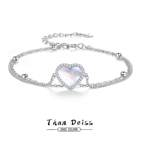 Women's S925 Silver Heartshaped Doublelayer Bracelet With Motherofpearl Electroplated Hand Jewelry