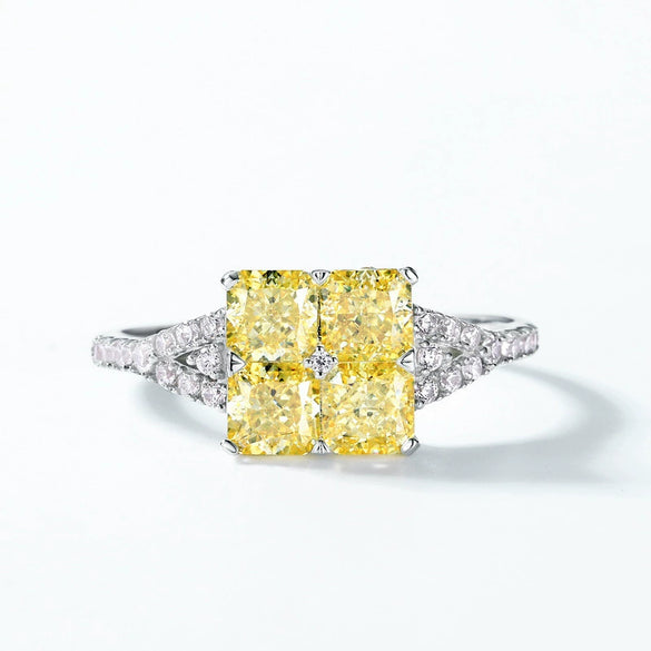 Women's S925 Silver High Carbon Diamond Ring Geometric Light Luxury Style Ice Flower Cut