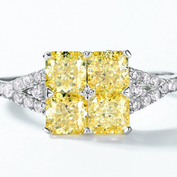 Women's S925 Silver High Carbon Diamond Ring Geometric Light Luxury Style Ice Flower Cut