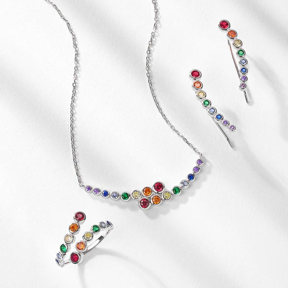 Women's S925 Silver Inlaid Color Zirconium Geometric Earrings With Rainbow Bubble Color
