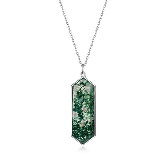 Women's S925 Silver Inlaid Water Grass Agate Geometric Clavicle Chain Necklace