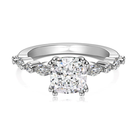 Women's S925 Silver Light Luxury Geometric Ice Flower Zircon High Carbon Ring Set