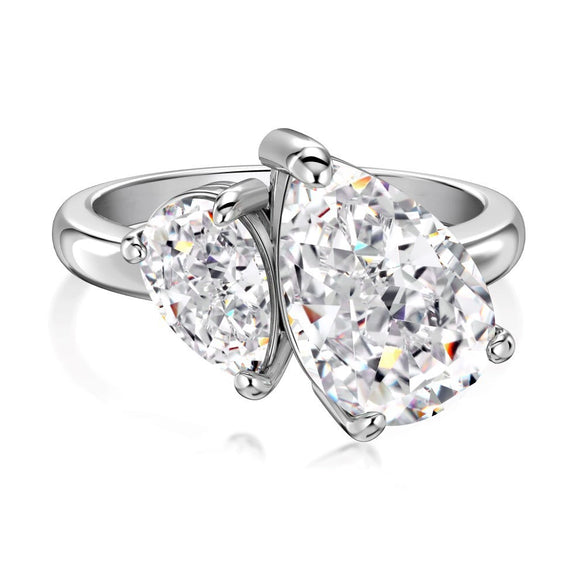 Women's S925 Silver Light Luxury Geometric Ice Flower Zircon High Carbon Ring Set