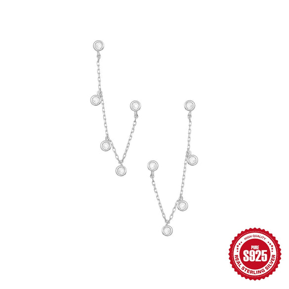 Women's S925 Silver Minimalist Circle Pendant Tassel Stacked Ear Pin Ear Studs With Geometric Design