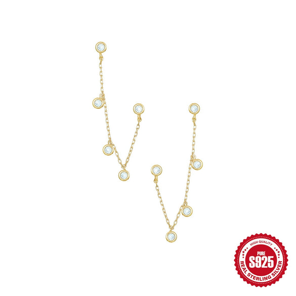Women's S925 Silver Minimalist Circle Pendant Tassel Stacked Ear Pin Ear Studs With Geometric Design