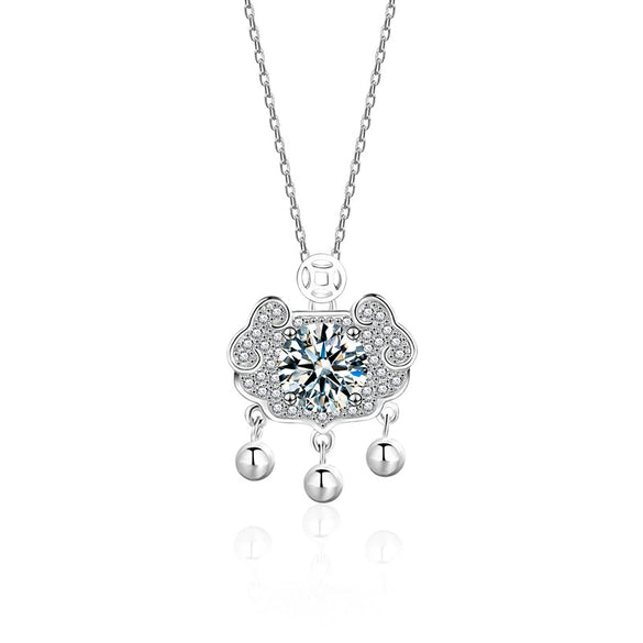 Women's S925 Silver Moissanite Geometric Ruyi Ping An Lock Necklace